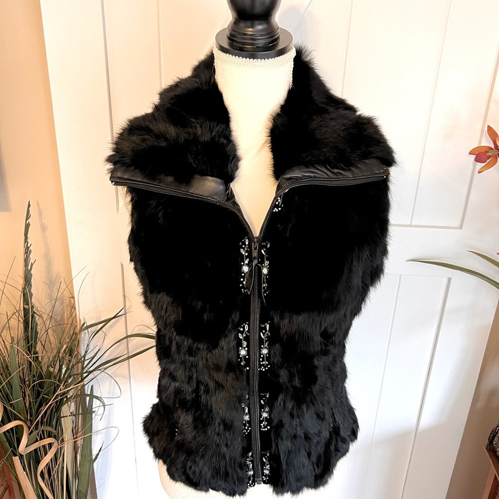 Colebrook Rabbit Fur & Lambskin Leather Vest NWT